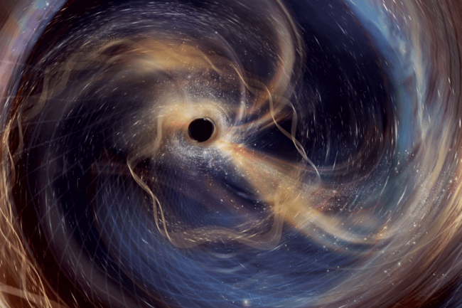 Illustration of spiraling towards a black hole collision