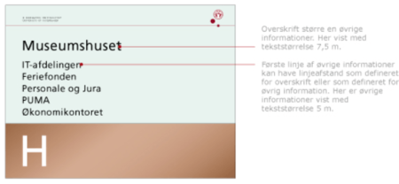 Billedet viser overskrift er større og afstand samt størrelse på øvrige informationer