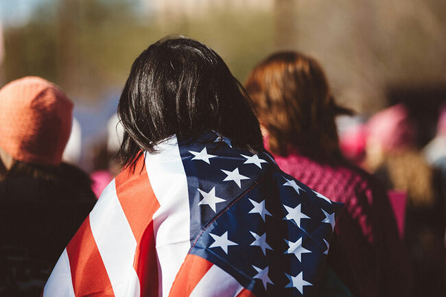American wrapped in a US flag