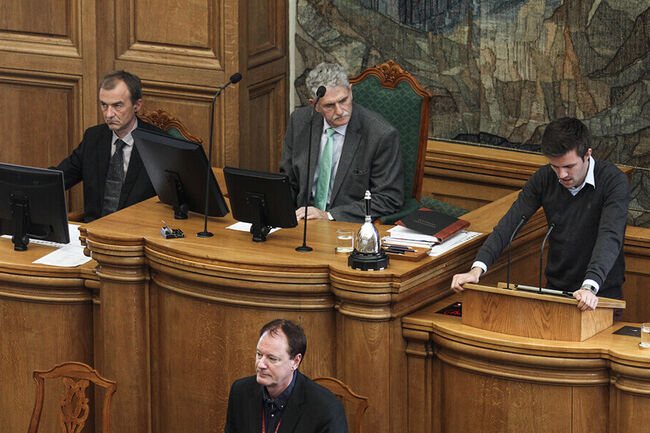 Politicians speaking in the Danish parliament