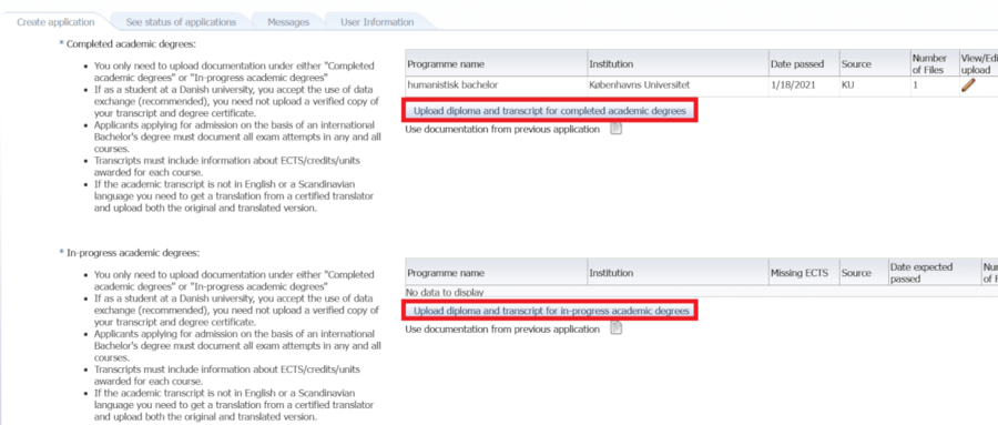 Upload academic degree documentation.